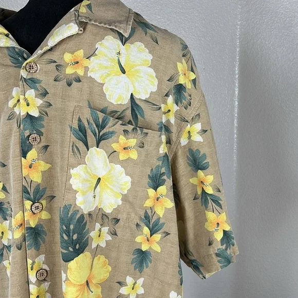 Caribbean Joe Men’s 100% Silk Hawaiian Aloha Floral Button Dress Shirt Size XL - Picture 3 of 12